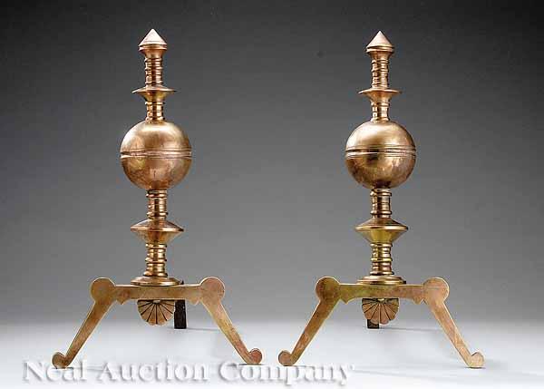 Appraisal: A Pair of Aesthetic Movement Brass Andirons late th c