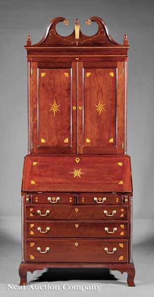 Appraisal: An American Federal Carved Cherrywood and Inlaid Secretary Bookcase -