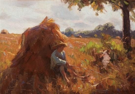 Appraisal: SARGENT PAUL TURNER American - Haystack with Boy and A