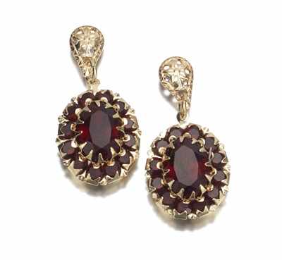 Appraisal: A Pair of Garnet Earrings yg gm mm x mm