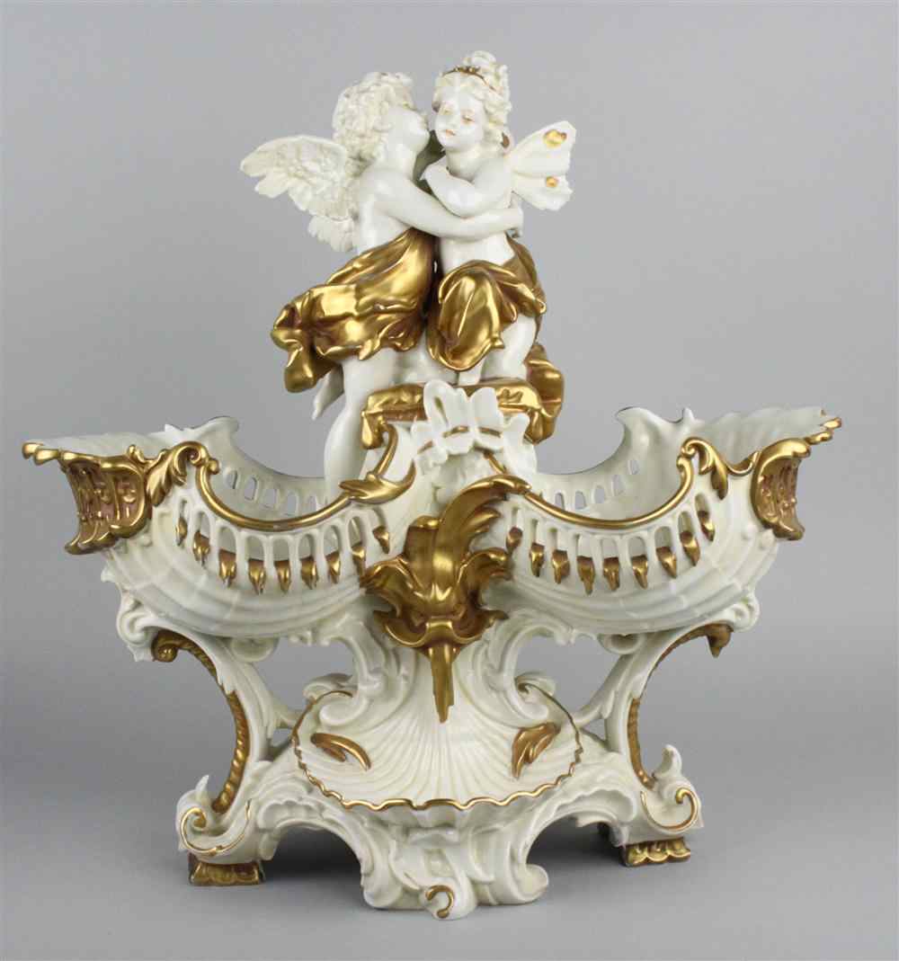 Appraisal: GERMAN GILT AND WHITE PORCELAIN CENTERPIECE blue mark for Volkstedt