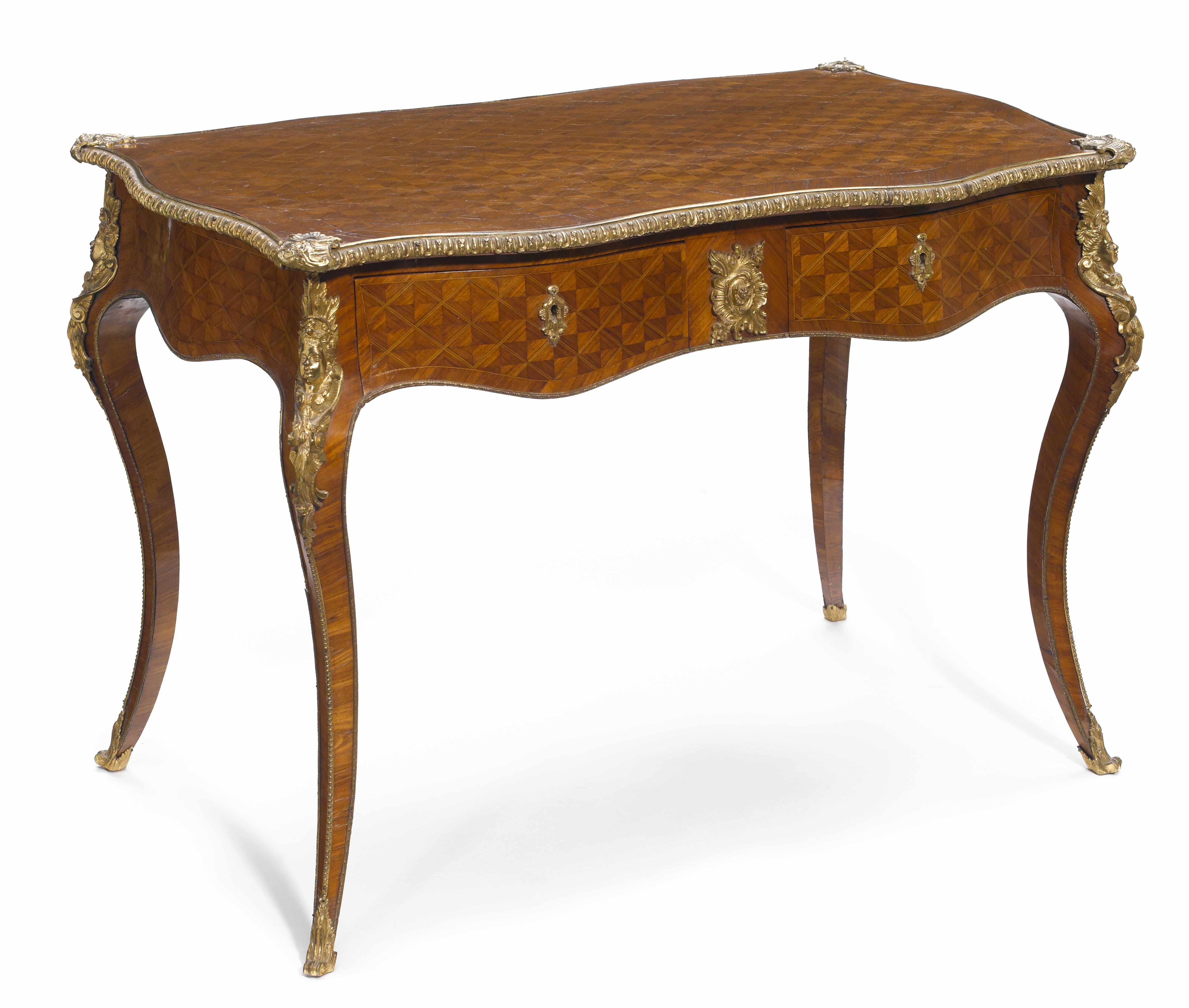 Appraisal: A Louis XV style gilt bronze mounted parquetry inlaid walnut