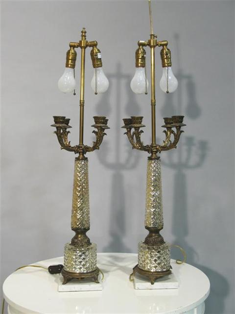 Appraisal: PAIR OF CUT GLASS AND GILT-METAL TABLE LAMPS Each of