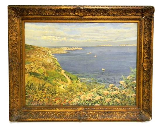 Appraisal: Ferdinand Joseph Gueldry French - oil on canvas coastline with