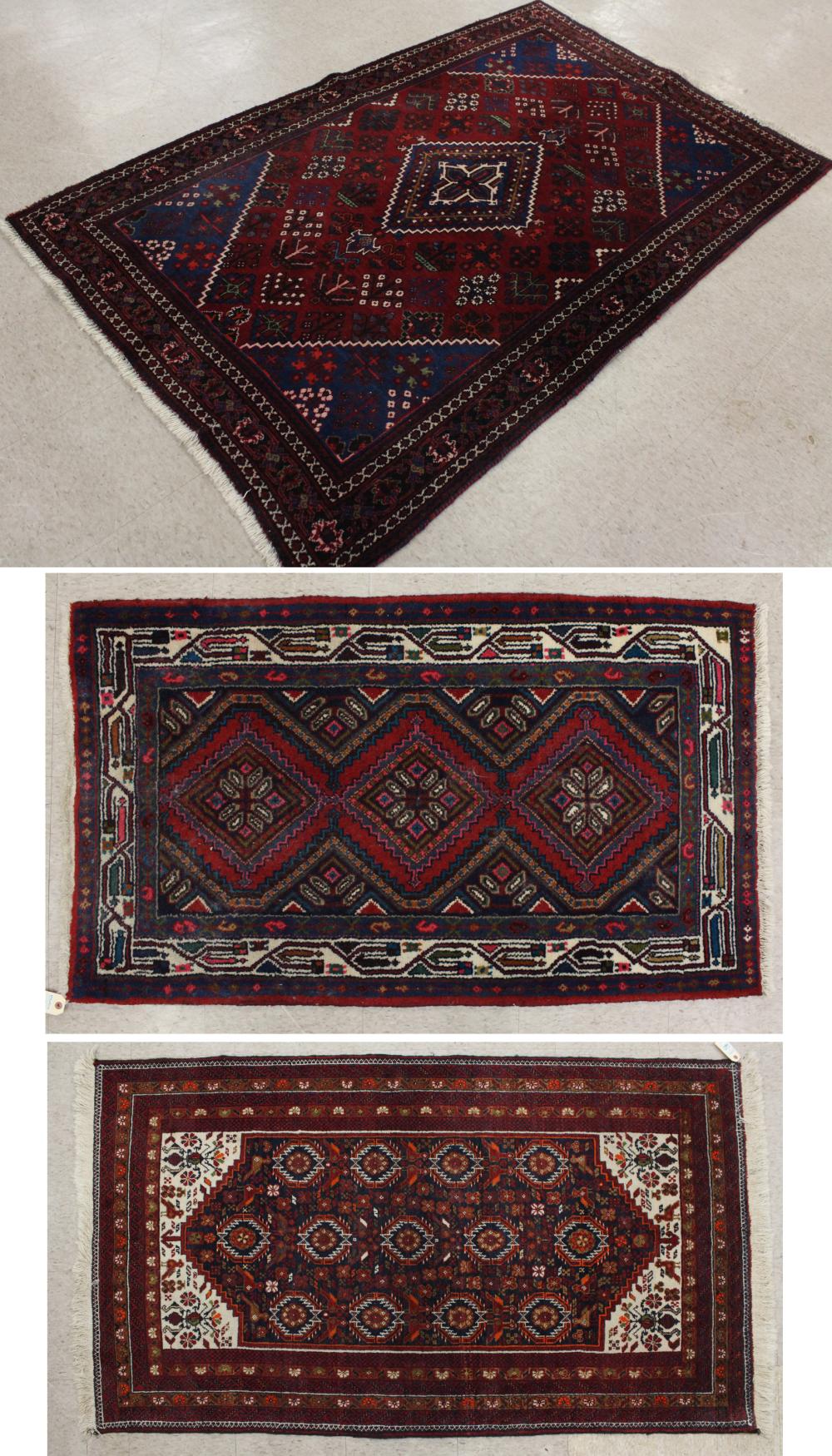 Appraisal: THREE HAND KNOTTED PERSIAN AREA RUGS ' X ' '