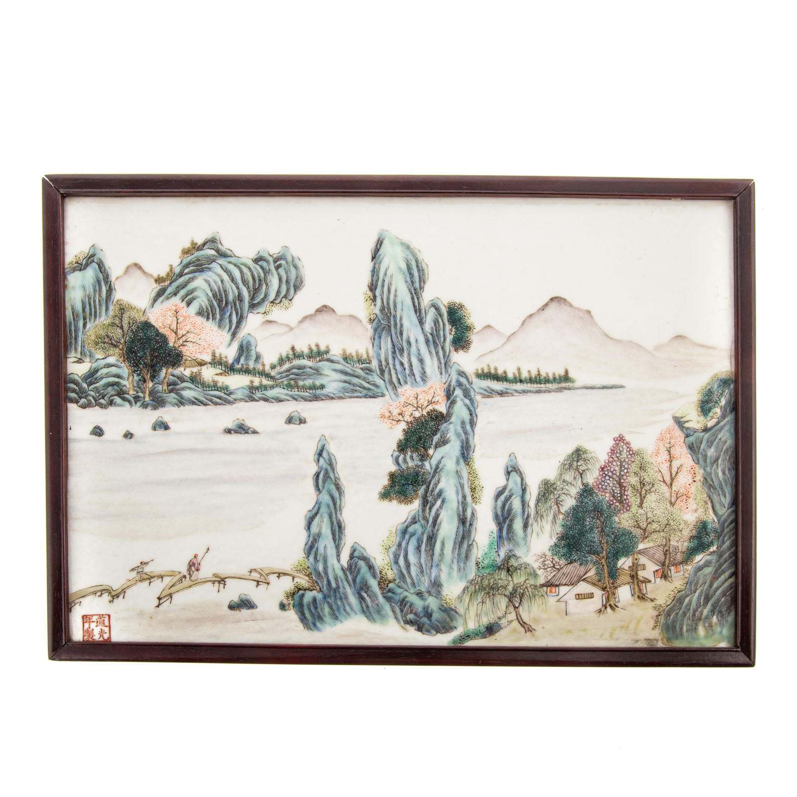 Appraisal: CHINESE FAMILLE VERTE PORCELAIN PLAQUE LI RIVER th century signed