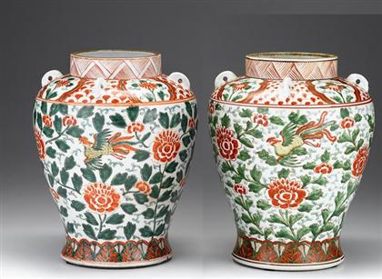 Appraisal: Pair of South Chinese wucai jars early qing dynasty The