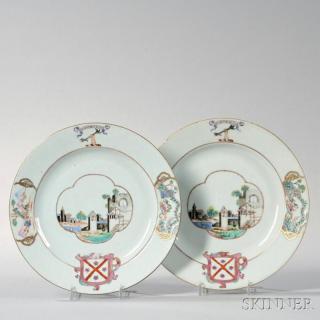 Appraisal: Pair of Export Porcelain Armorial Plates China mid- th century