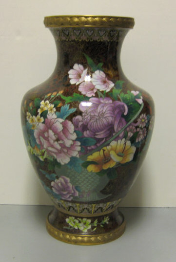 Appraisal: CHINESE CLOISONNE VASE Footed baluster form with gilt metal mounted