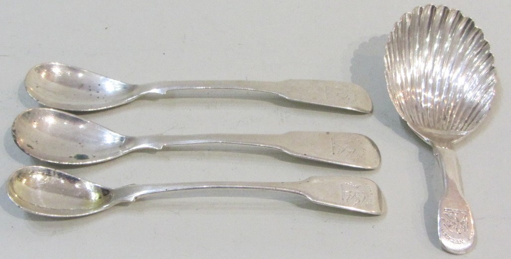 Appraisal: A Scottish silver fiddle pattern tea caddy spoon the bowl