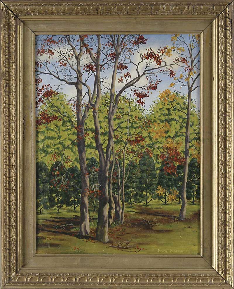 Appraisal: HELEN RUNDELL American th Century TREES Oil on canvas scene