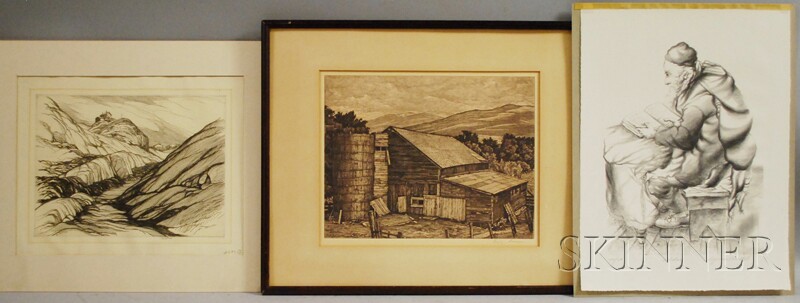 Appraisal: Three Works Luigi Lucioni American - Barn signed Luigi Lucioni