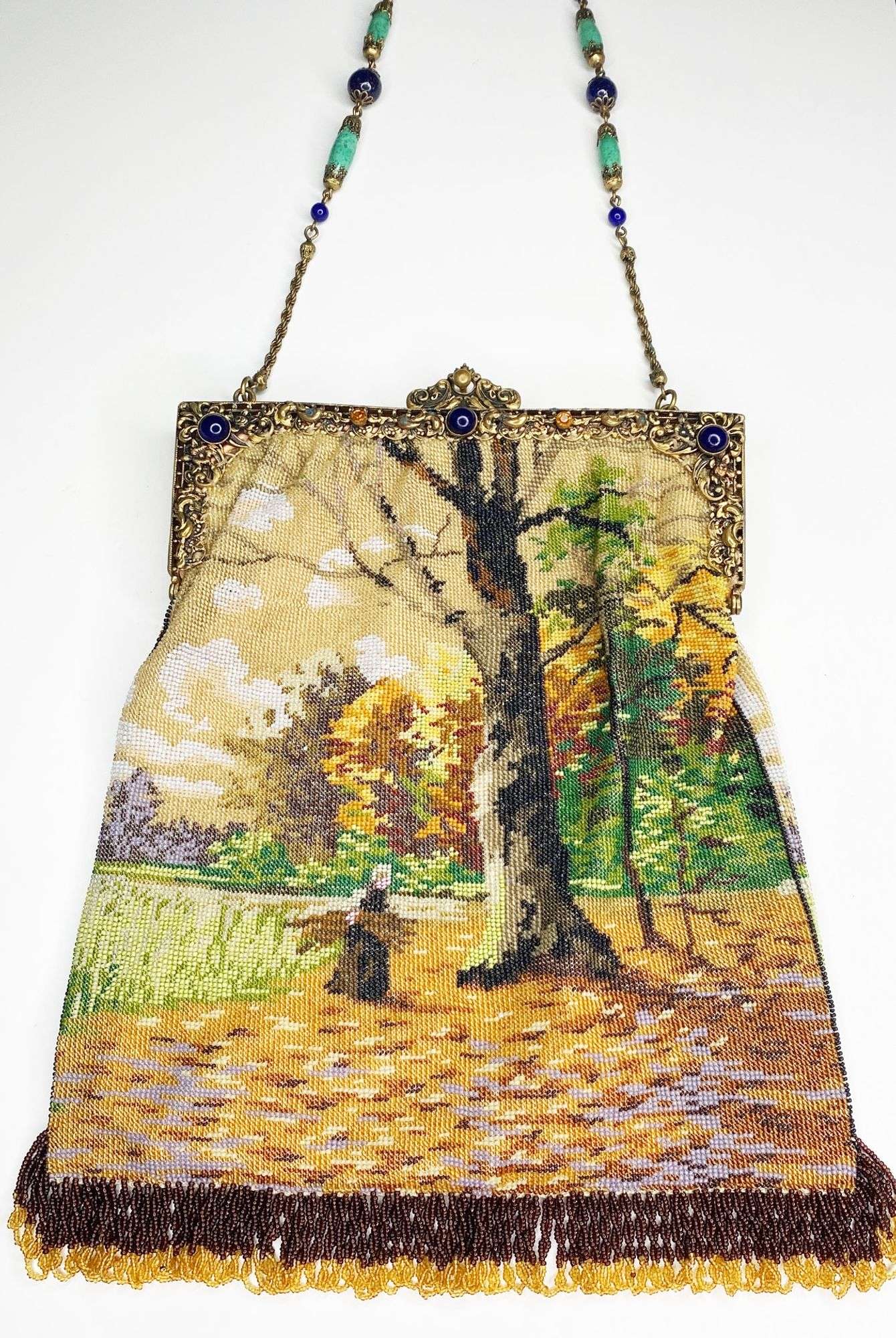 Appraisal: Micro Beaded Hand Bag with Monk In Woods and Jeweled