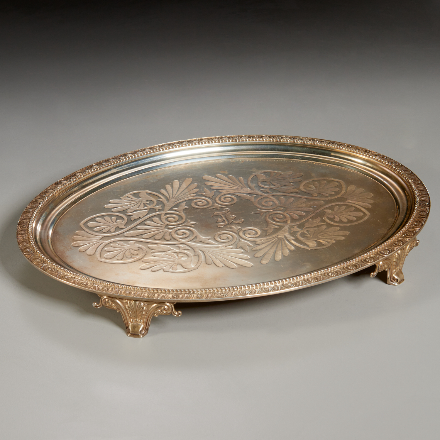 Appraisal: TIFFANY CO EARLY SILVER FOOTED TRAY c s sterling silver