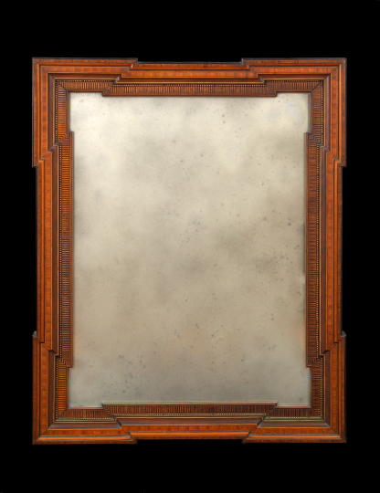 Appraisal: Dutch Brass-Mounted Carved and Banded Mahogany and Marquetry Looking Glass