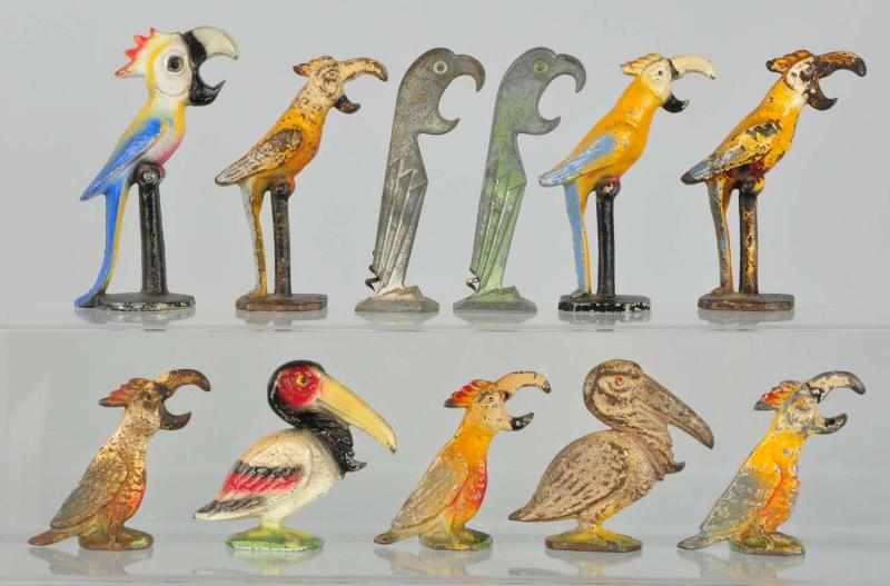 Appraisal: Lot of Cast Iron Bottle Openers Description Includes parrots and