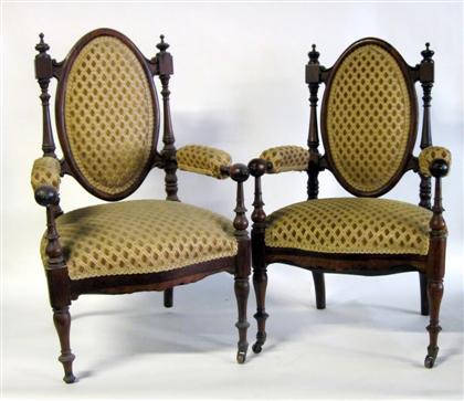 Appraisal: Pair of Victorian rosewood child's armchairsEach with an oval backrest