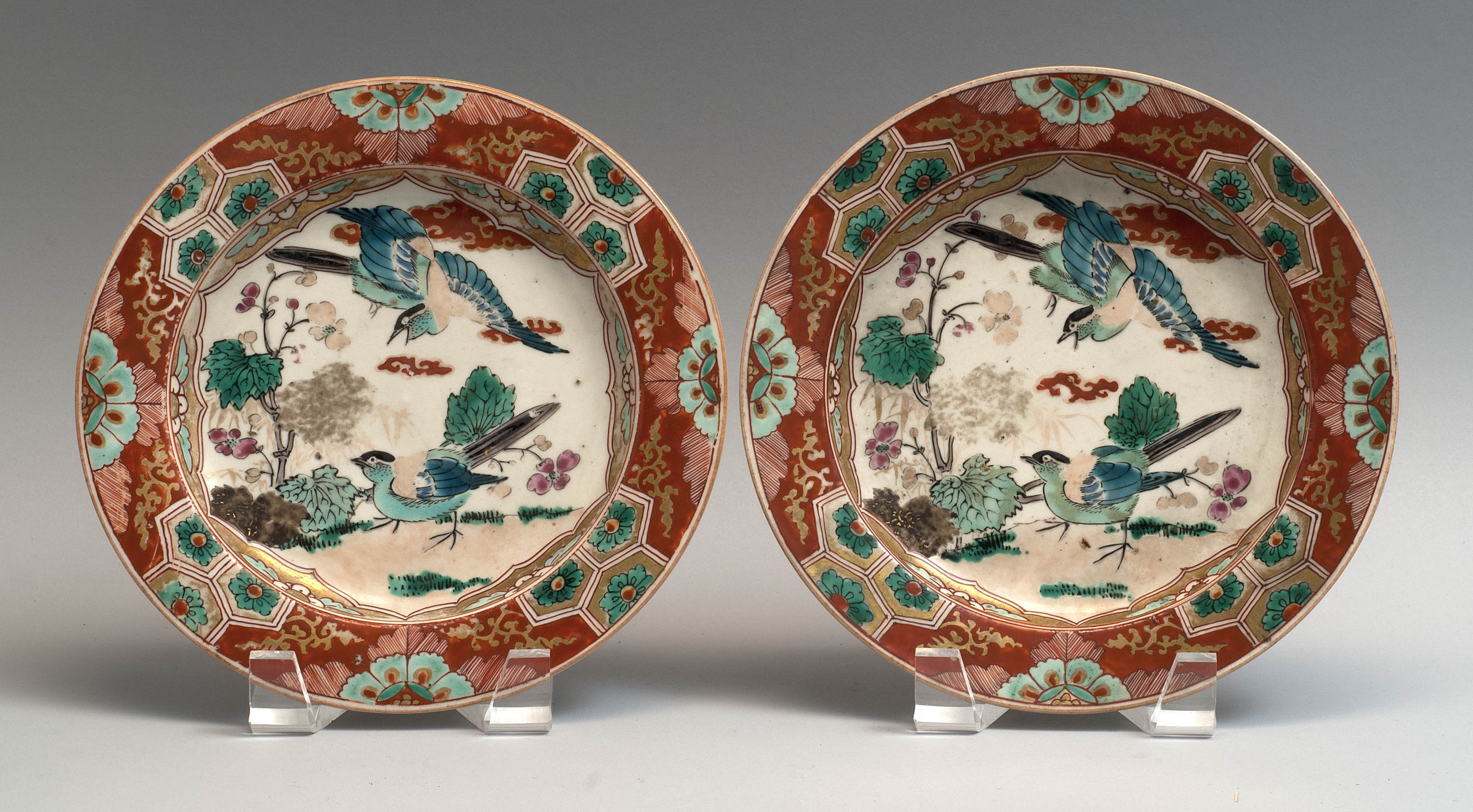 Appraisal: PAIR OF KUTANI POTTERY PLATES Meiji PeriodWith bird and flower