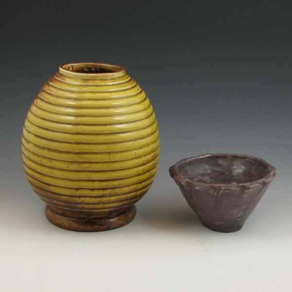 Appraisal: Mountainside Pottery beehive vase and purple bowl Both marked MP