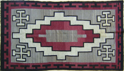 Appraisal: Navajo regional rug with stepped interior in red black grey