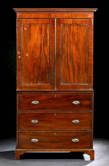 Appraisal: George III-Style Mahogany Linen Press late th century the dentillated