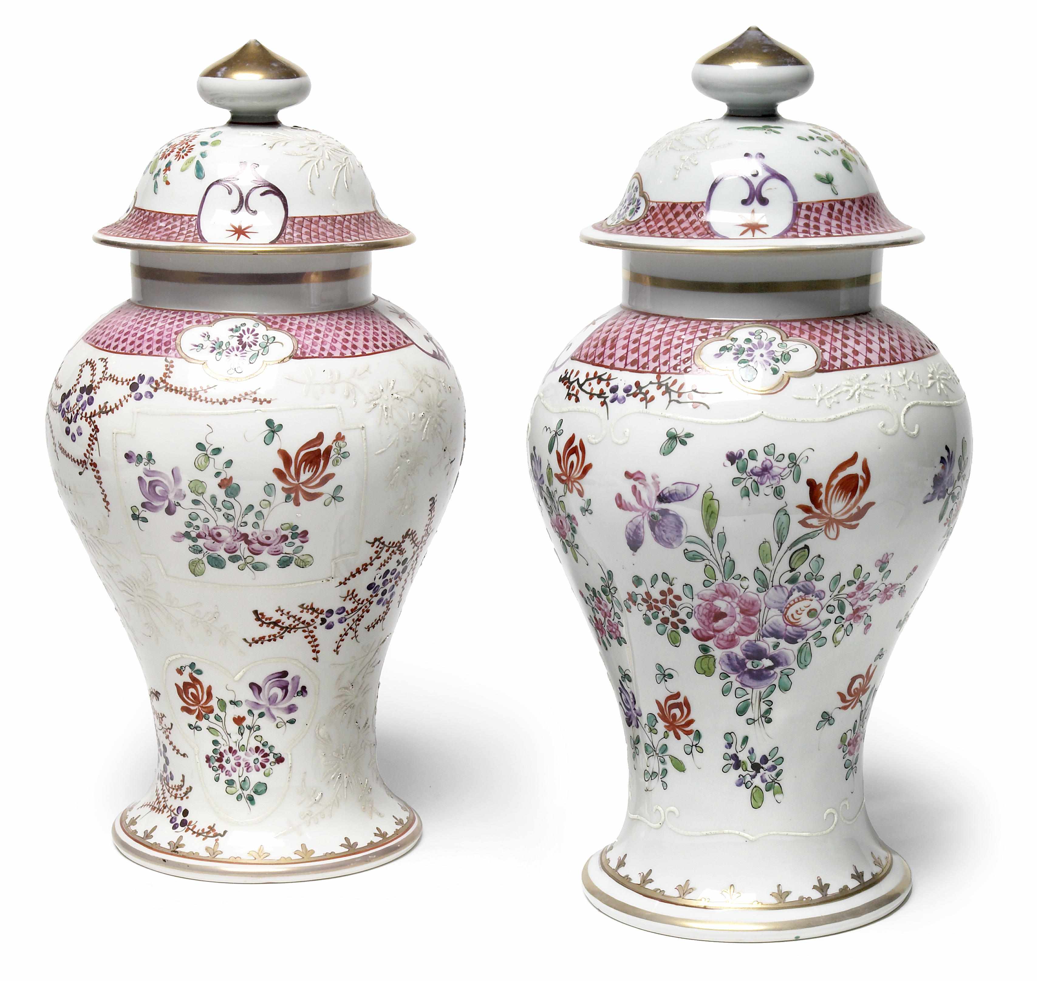 Appraisal: A pair of French porcelain covered vases probably Samson early