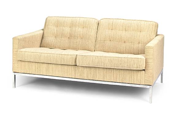 Appraisal: A Florence Knoll wool upholstered chromed-metal two-seat sofa for the