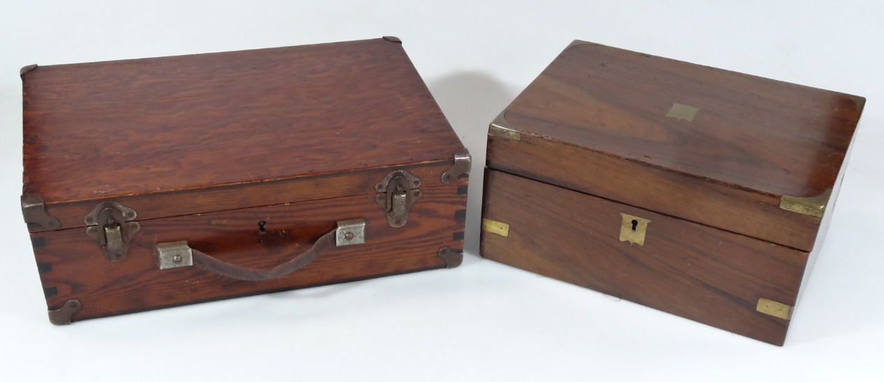 Appraisal: A Victorian brass bound walnut writing box and another