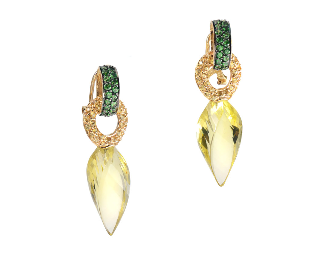 Appraisal: K GEMSTONE EARRINGS K yellow gold earrings contain round mixed