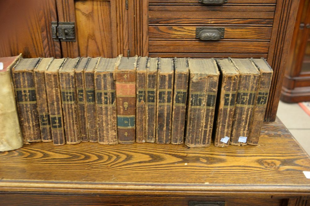 Appraisal: Group of leatherbound Judaica books c Group of leatherbound Judaica