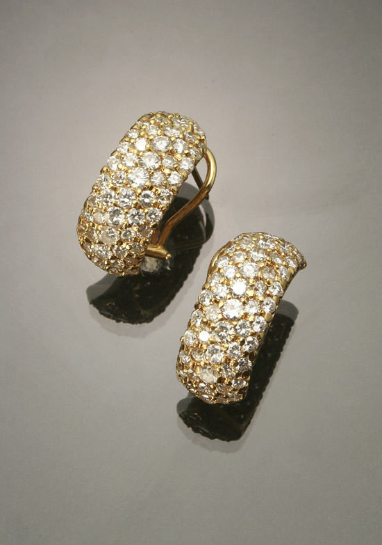 Appraisal: Pair of -Karat Yellow-Gold and Diamond French Clip-Back Pierced Earrings