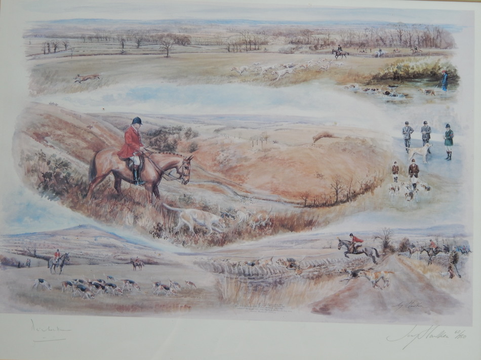 Appraisal: Joy Hawker Montage of hunting scenes artist signed limited edition