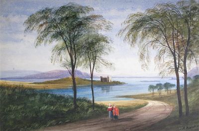 Appraisal: Andrew Nicholl Irish - Dunstaffnage Castle with figures on the