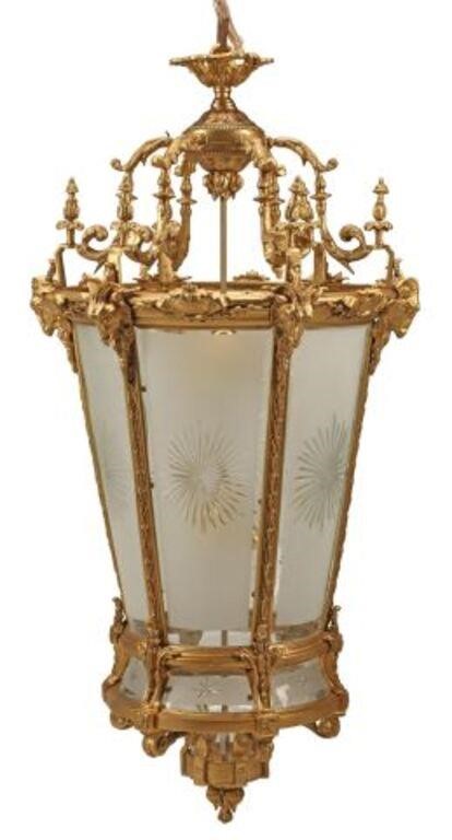 Appraisal: Monumental Louis XV style bronze dore and etched glass lantern