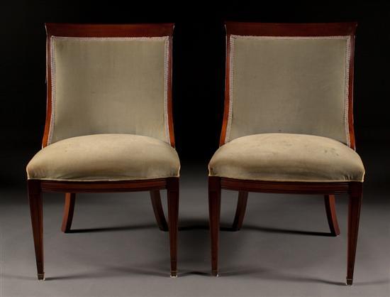 Appraisal: Pair of Regency style carved mahogany velvet upholstered side chairs