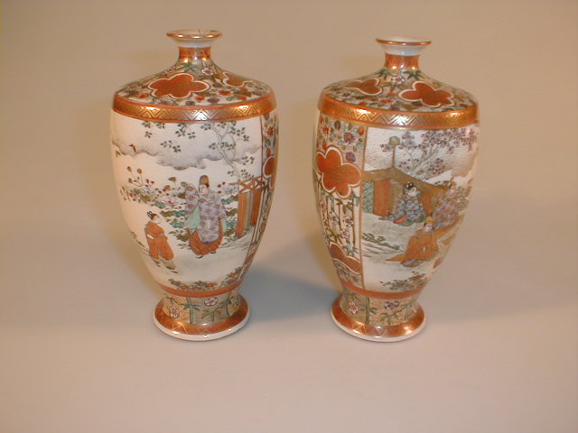 Appraisal: A pair of Japanese satsuma baluster vases decorated in rich