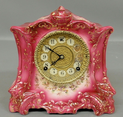 Appraisal: - Rose ceramic mantel clock by Wm L Gilbert Clock