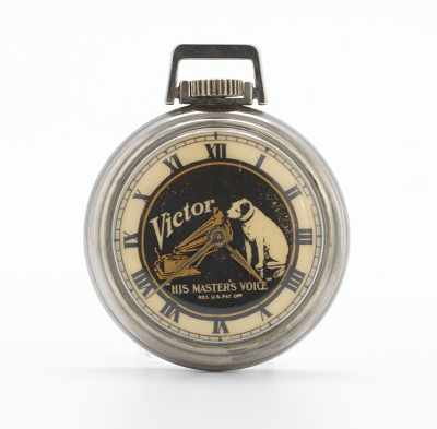 Appraisal: A Victor His Master's Voice Advertising Pocket Watch Base metal