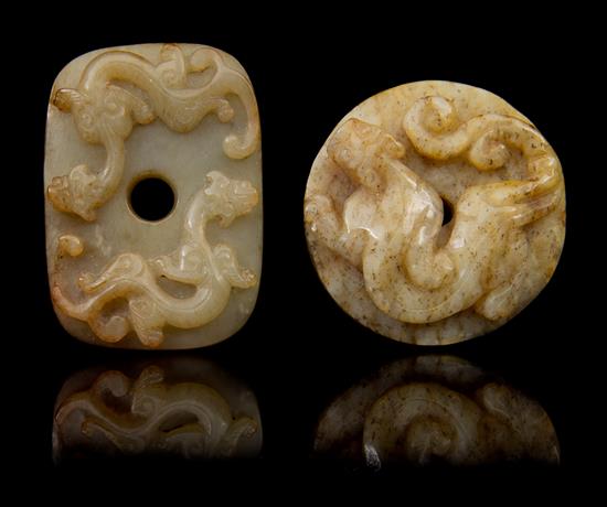 Appraisal: Sale Lot Two Carved Jade Pendants the first a celadon