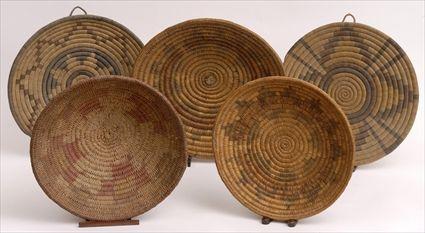 Appraisal: FIVE HOPI BASKETS AND A CONTEMPORARY MICMAC QUILLED BOX Baskets