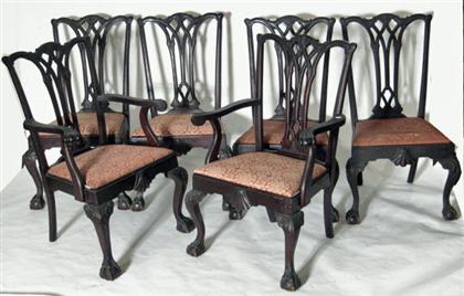 Appraisal: Set of six Chippendale-style carved mahogany chairs probably philadelphia late