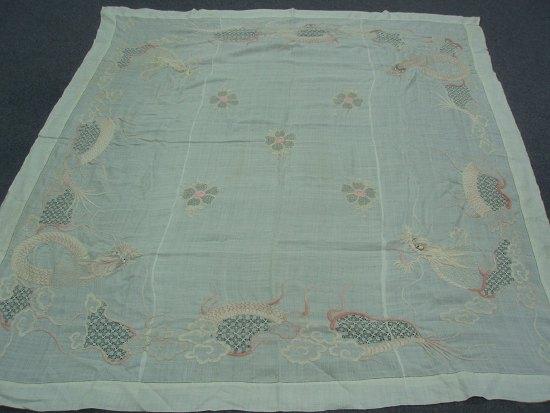 Appraisal: A Chinese embroidered panel decorated dragons and floral sprays cm