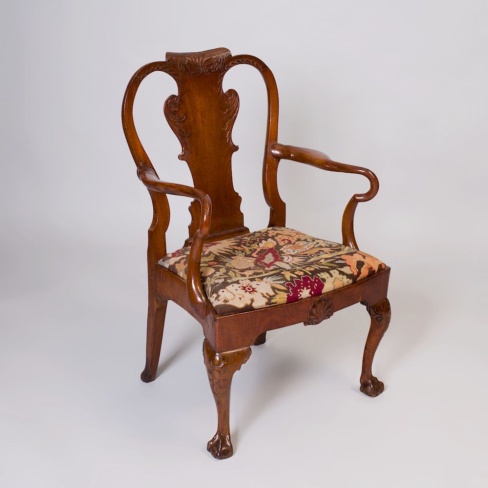 Appraisal: George II Style Mahogany Armchair with Needlework Seat x x