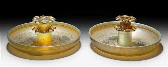 Appraisal: TIFFANY STUDIOS N Y PAIR OF FLOWER HOLDERS circa Iridescent