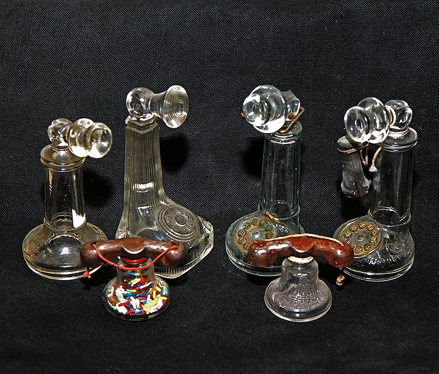 Appraisal: Telephone Candy Containers A group of six glass candy containers