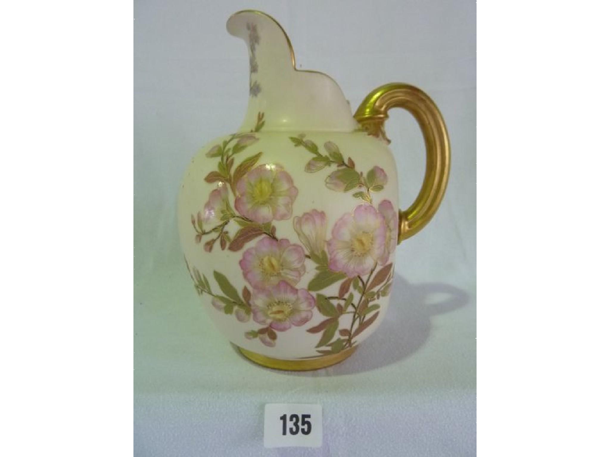 Appraisal: A large Royal Worcester Blush Ivory jug hand painted with