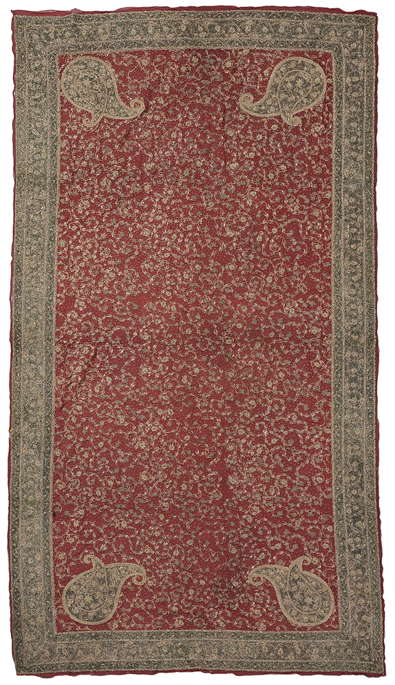 Appraisal: Embroidered Metallic Panel probably Indian early th century repeating vine