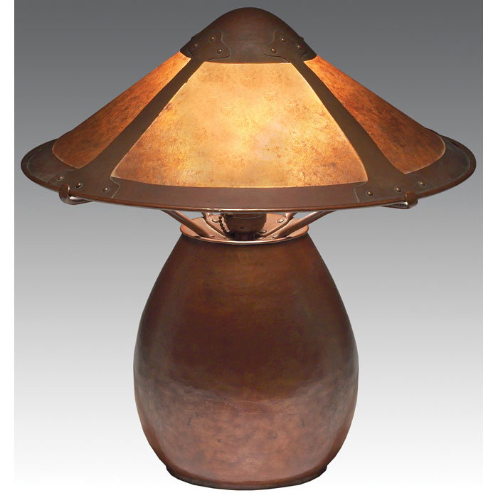 Appraisal: Exceptional and early Dirk Van Erp lamp hammered copper base