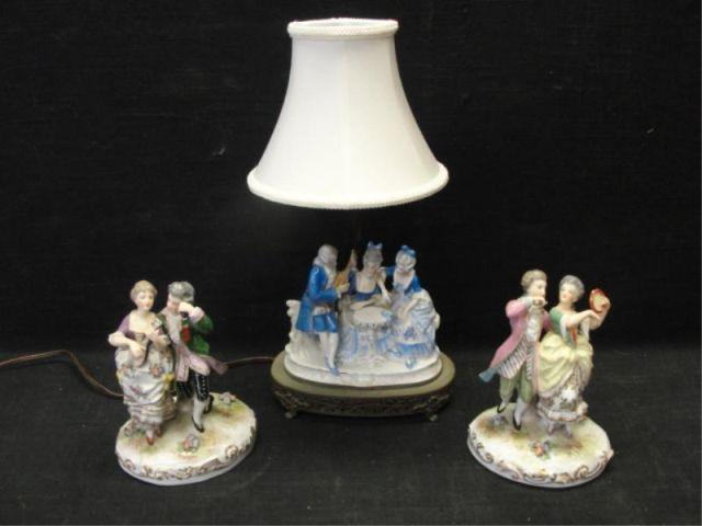 Appraisal: Pair of Porcelain Figures a Porcelain Lamp From a New