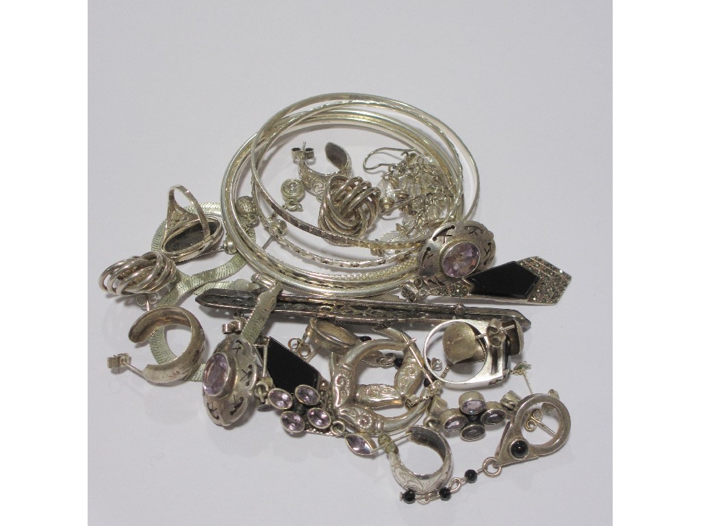 Appraisal: Lot of silver pieces to include marcasite brooch and earrings